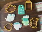TEAPOT COOKIE CUTTERS With Teacup Stacked Cups And Tea Bag Tag Shaped Fancy Spill The Tea Party Tea Time Coffee Cookie Cutters For Baby Wedding Shower Birthday Mothers Day Graduation (4 Pack)