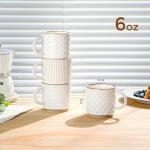 GBHOME 6OZ Stackable Coffee Mugs, Ceramic Coffee Mugs with Texture Patterns for Man,Woman,Dad,Mom, Modern Coffee Cups Set of 4 for Espresso/Cappuccino. Dishwasher&Microwave Safe