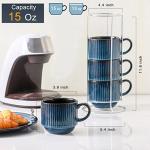 Hasense Large Coffee Mug Set of 4 with Holder - 15 Oz Stackable Ceramic Ribbed Latte Cup Set for Cappuccino, Tea, Hot Cocoa, Drinks - Dishwasher & Microwave Safe, Navy