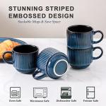 Hasense Large Coffee Mug Set of 4 with Holder - 15 Oz Stackable Ceramic Ribbed Latte Cup Set for Cappuccino, Tea, Hot Cocoa, Drinks - Dishwasher & Microwave Safe, Navy