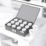 YearningHome Cup and Mug Storage Box with Hard Shell and Dividers for Coffee Mugs,Tea Cups and Glasses,Stackable Storage Organizers with Lid,Handles,Zips and Lable for Moving,Holds 12,2 Pack, Grey