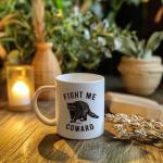 JKMBN Fight Me Coward Racoon Coffee Mugs, Funny Novelty Gift for Women Girls Raccoon Lovers, Cute Animals Themed Ceramic Coffee Mug, Brave Raccoon Coffee Cup, 11oz Ceramic Cup White