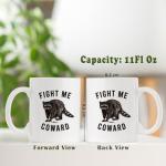 JKMBN Fight Me Coward Racoon Coffee Mugs, Funny Novelty Gift for Women Girls Raccoon Lovers, Cute Animals Themed Ceramic Coffee Mug, Brave Raccoon Coffee Cup, 11oz Ceramic Cup White