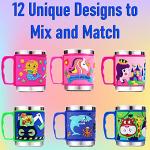 F-32 12 Oz Kids Stainless Steel Shark 3D Mug with 2 Pack Slider Closure Lids - Eco-Friendly - BPA Free Signature Collection (Shark Blue)