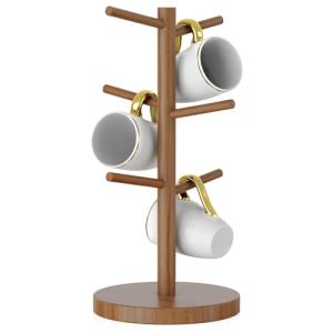 Wisuce Coffee Mug Holder, Bamboo Mug Tree with Thicker Base Coffee Cup Mug Stand for Counter, Mug Rack with 6 Hooks