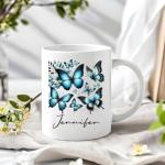 Custom Name Butterfly Mug 11oz 15oz – Beautiful Ceramic Coffee Cup, Vibrant Butterfly and Flowers, Personalized Tea Mug, Unique Nature-Inspired Gift, Stunning Home and Office Drinkware