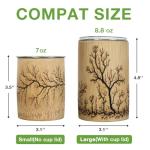 MEAKEO Bamboo Tea Cup with Stainless Steel Interior, Natural Bamboo Tea Cup Coffee Mug Wine, Electroplated Tree Design,Wooden Cup for Coffee, Tea(Large)