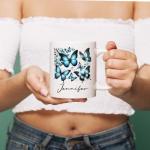 Custom Name Butterfly Mug 11oz 15oz – Beautiful Ceramic Coffee Cup, Vibrant Butterfly and Flowers, Personalized Tea Mug, Unique Nature-Inspired Gift, Stunning Home and Office Drinkware