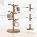 Wisuce Coffee Mug Holder, Bamboo Mug Tree with Thicker Base Coffee Cup Mug Stand for Counter, Mug Rack with 6 Hooks