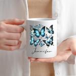 Custom Name Butterfly Mug 11oz 15oz – Beautiful Ceramic Coffee Cup, Vibrant Butterfly and Flowers, Personalized Tea Mug, Unique Nature-Inspired Gift, Stunning Home and Office Drinkware