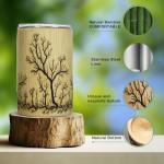 MEAKEO Bamboo Tea Cup with Stainless Steel Interior, Natural Bamboo Tea Cup Coffee Mug Wine, Electroplated Tree Design,Wooden Cup for Coffee, Tea(Large)