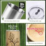 MEAKEO Bamboo Tea Cup with Stainless Steel Interior, Natural Bamboo Tea Cup Coffee Mug Wine, Electroplated Tree Design,Wooden Cup for Coffee, Tea(Large)