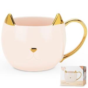 Pinky Up Chloe Cat Ceramic Coffee Mug, Tea Cups, Travel Mugs for Cappuccino, Latte, Hot Chocolate, Milk, Herbal Teas, 12 oz, Set of 1, Pink