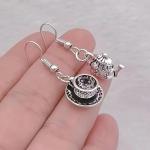Vintage Tea Cup and Kettle Dangle Earrings Cute Teapot Teacup Post Earrings Jewelry for Women
