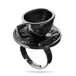 Vintage Fairytale 3D Tea Cup Saucer Ring Party Fairy Tale Hatter Wonderland Cosplay Fancy Dress Black