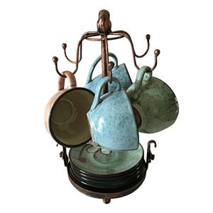 Creation Core Vintage Bronze Iron Coffee Cup Holder Storage Premium Rustic Tea Mug and Saucer Display Rack Holds 6 Cups