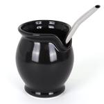 Milltown Merchants Ceramic Mate Gourd and Bombilla Set - Yerba Mate Gourd - Easy To Clean Mate Cup/Filter Straw for Yerba Mate Tea and Mate Infused Drinks (1 pack, Black - Modern Style)