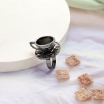 Vintage Fairytale 3D Tea Cup Saucer Ring Party Fairy Tale Hatter Wonderland Cosplay Fancy Dress Black