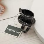 Vintage Fairytale 3D Tea Cup Saucer Ring Party Fairy Tale Hatter Wonderland Cosplay Fancy Dress Black