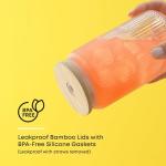 JoyJolt Fluted Glass Tumblers with Bamboo Lids and Glass Straws, Ribbed Can Shaped Drinking Glasses Set of 4, 16oz Cup with Lids and Straws, Iced Coffee Cups, Cocktail/Beer Glasses, Tea Cups