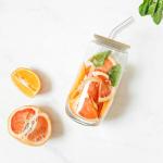 WHEATHUSK 20 Pack Glass Cups with Bamboo Lids and Glass Straws 16oz Clear Glass Tumblers Beer Can Shaped Drinking Glasses Iced Coffee Cups, Cute Tea Cups for Whiskey, Soda, Cocktail, Gift