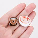 ZORZA 2Pcs Luminous Coffee Cup Brooch Pin Cute Enamel Mug Lapel Pin Badge for Women Artistic Latte Pin for Dresses Bags and Hats