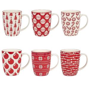 Certified International Peppermint Candy 6" Porcelain Mugs, Set of 6 – Festive Red & White Holiday Mugs- perfect for sipping hot cocoa, coffee, spiced cider, or tea. Perfect for Gifting