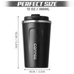 Travel coffee mugs leak-proof, reusable coffee cups with lids, stainless steel vacuum thermos coffee tumblers,thermal insulation cups for men and women keep hot & cold drinks(2nd-Black, 12OZ)