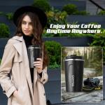 Travel coffee mugs leak-proof, reusable coffee cups with lids, stainless steel vacuum thermos coffee tumblers,thermal insulation cups for men and women keep hot & cold drinks(2nd-Black, 12OZ)
