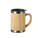 Bamboo Coffee Mug, Stainless Steel Bamboo Travel Mug with Handle, Bamboo Insulated Water Bottle, Wooden Coffee Tea Mug for Home Office