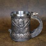 Ottalent Noric Viking Ship Draon Drakkar Beer Mug Stainless Steel Liner, Bronze Color Viking Warrior Coffee Cup Stein for Collectible Gift 17oz.