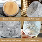 DOPUDO 4pcs Vintage Glass Coffee Mugs Cups, Overnight Oats Containers Glass Cups Mugs with Bamboo Lids and Spoons - 14oz Clear Embossed Glass Cups, Cute Iced Coffee Glasses Gifts for women