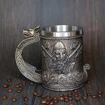 Ottalent Noric Viking Ship Draon Drakkar Beer Mug Stainless Steel Liner, Bronze Color Viking Warrior Coffee Cup Stein for Collectible Gift 17oz.