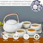 ZENS Vintage Japanese Tea Set, 27oz Ceramic Japanese Teapot with Infuser, Wood Handle Matte Gray Teapot with Strainers and 4 Cups for Tea Party, Women's Gift