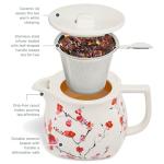 Tea Forte Fiore Sakura Cherry Blossom Ceramic Teapot with Removable Stainless Steel Infuser Basket and Lid, Steeps 24 oz. Loose Leaf Tea, Lid and Teapot Dishwasher & Microwave Safe