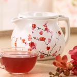 Tea Forte Fiore Sakura Cherry Blossom Ceramic Teapot with Removable Stainless Steel Infuser Basket and Lid, Steeps 24 oz. Loose Leaf Tea, Lid and Teapot Dishwasher & Microwave Safe