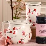 Tea Forte Fiore Sakura Cherry Blossom Ceramic Teapot with Removable Stainless Steel Infuser Basket and Lid, Steeps 24 oz. Loose Leaf Tea, Lid and Teapot Dishwasher & Microwave Safe