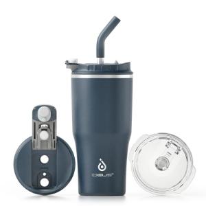 Ideus Insulated Tumbler with Lid and Straw 18 oz, Stainless Steel Double-Wall Vacuum Leak-Proof Travel Coffee Mug, Cup Holder Friendly, Navy Blue