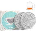 4.8" Cotton Drink Coasters Set of 2– Absorbent Fabric Mug Pads for Coffee, Tea & Drinks, Minimalist Desk & Nightstand Cup Mats, Durable Neutral Drink Coasters for Home, Office or Gift Use (Cloud Grey)