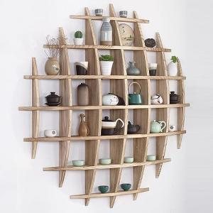 XIMSPHY Solid Wood Chinese Tea Cup Holder, Wall Mounted Teapot Display Stand, Wall Decoration Teaware Shelf Storage Rack for Living Room Kitchen Office Commercial (Carbonization Color, 39x39'')