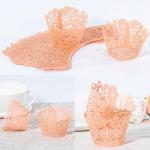 50PCs Butterfly Pattern Hollow Artistic Bake Cake Cupcake Wrappers Paper Cups Liner for Wedding Birthday Tea Party Baby Shower Food Decoration (Pink)