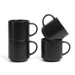over&back Stackable Stoneware Coffee Mugs - 4-Piece Mug Set - Enjoy the Perfect Cup of Coffee, Tea, Latte, and More - Semi-Matte Black- 14oz