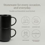 over&back Stackable Stoneware Coffee Mugs - 4-Piece Mug Set - Enjoy the Perfect Cup of Coffee, Tea, Latte, and More - Semi-Matte Black- 14oz