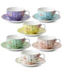 BTaT- Floral Tea Cups and Saucers Set of 6 (7 oz), Porcelain Tea Cups Set of 6, Pastel Bloom Design with Gold Trim, Dishwasher & Freezer Safe