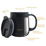 PINKAH 16OZ Stainless Steel Insulated Coffee Mug with Handle, Double Wall Vacuum Tumbler Cup with 2 Lids, Thermal Coffee Cup