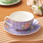 BTaT- Floral Tea Cups and Saucers Set of 6 (7 oz), Porcelain Tea Cups Set of 6, Pastel Bloom Design with Gold Trim, Dishwasher & Freezer Safe