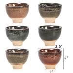 Eorbow 6 Pack 2oz Ceramic Tea Sake Cups, Handcrafted Chinese Kungfu Tea Cup, Japanese Sake Cup Set, Small Tea Cup for Soju Shot, Matcha, Saki, Asian Tea Accessories, 6 Colors