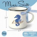 Paayna Blue Beach Mini Coffee Mug Set of 4, Coastal Sea Horse Starfish Shell Coral 5 oz Mini Coffee Cups Tiered Tray Decor, Inspirational Marine Animal Kitchen Coffee Bar Decorations Housewarming Gift