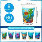 Whaline 60 Pcs Summer Ocean Disposable Paper Cups 9oz Marine Animal Coffee Tea Cups Under the Sea Beverage Drinking Cup Disposable Bathroom Cups for Summer Birthday Ocean Party Supplies