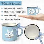 Paayna Blue Beach Mini Coffee Mug Set of 4, Coastal Sea Horse Starfish Shell Coral 5 oz Mini Coffee Cups Tiered Tray Decor, Inspirational Marine Animal Kitchen Coffee Bar Decorations Housewarming Gift